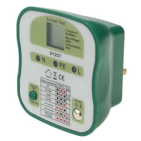 DY207 Electrical Socket Tester RCD UK Plug Safety Testing Leakage Test