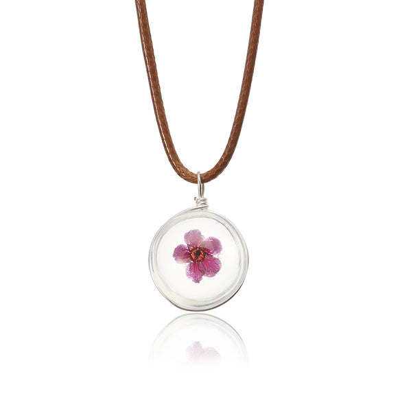 Lovely Dried Flowers Crystal Ball Pendant Wax Rope Clavicle Necklaces