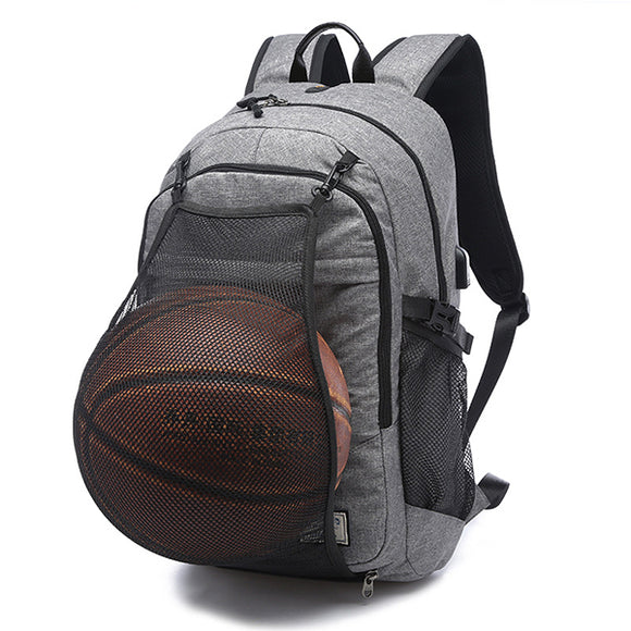 Men Canvas Multifunction Sport Bag Casual Rucksack 17 Basketball Backpack with USB Charging Port