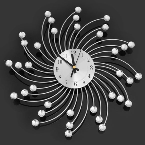 Modern Design Diamond Metal Wall Clock Flower Crystal Home Office Decor Silent