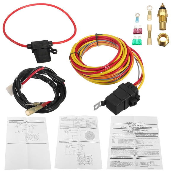 Heavy Duty Dual Electric Fan 40 AMP Relay Wiring Harness Thermostat Sensor Kit