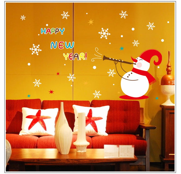 Happy New Year Snowman Christmas Removable DIY Window Wall Sticker Home Party Decoration