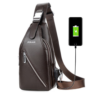 Men Business Casual USB Charging Port Sling Bag Chest Bag Crossbody Bag