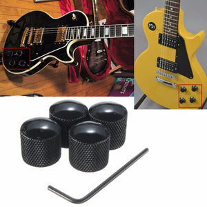 4pcs Black Metal Dome Style Electric Guitar Bass Knobs with Wrench