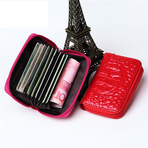 Women Men RFID PU Crocodile Pattern 9 Zipper Card Holder ID Case