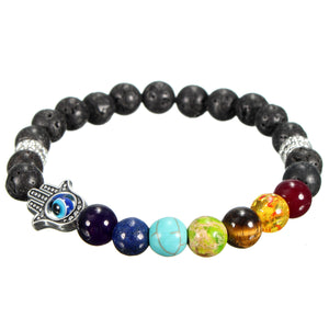 Men Hand Evil Eye Lava Rock Buddha Elastic Bead Bracelet Bangle