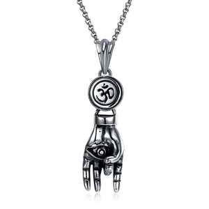 Men's 316L Stainless Steel Sweater Chain Hand of Fatima Hamsa Hand Pendant Necklace