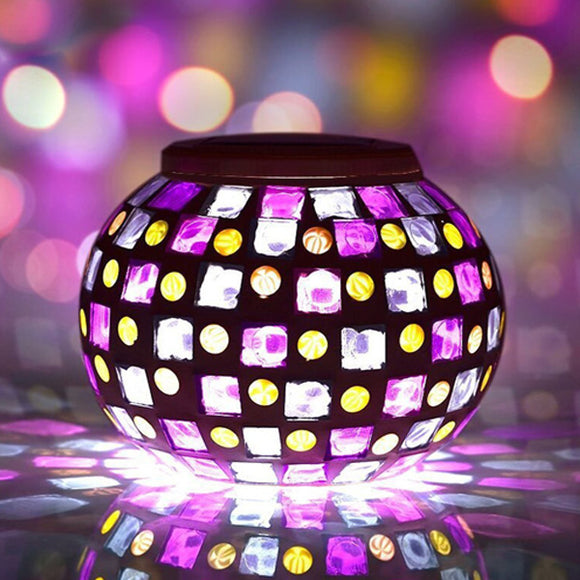 Solar Power Red Blue Mosaic Colorful LED Light Garden Waterproof Glass Ball Decoration Lamp