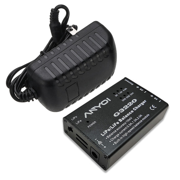 HJ G3220 2A DC Battery Balance Charger with 12V 2A Power Supply Adapter for 2-3S Lipo Battery