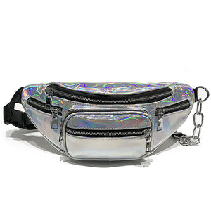 Women Creative Laser Silver Waist Bag Sling Bag Shoulder Bags Chest Bags