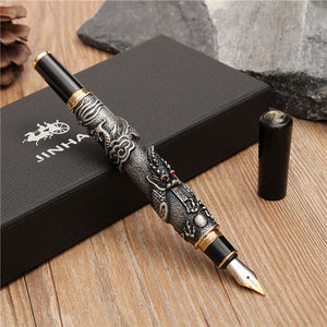 Jinhao Dragon Embossment Fountain Pen Clip Medium Nib 18 KGP Business Men Gifts