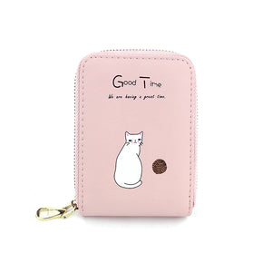 Women Cat Pattern Print Coin Bag Cute Zipper Wallet Card Holder