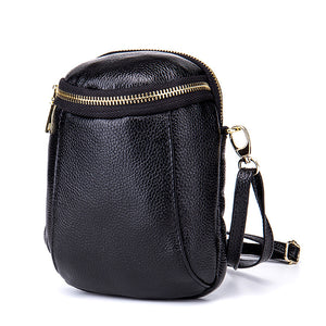 Women Genuine Leather Zipper Shoulder Bags Two Pockets Crossbody Bags 5.5'' Phone Purse For Iphone 7