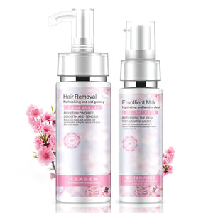 100ml Natural Painless Hair Removal Spray Depilatory Cream + 60ml Emollient Milk Set Soft Skin