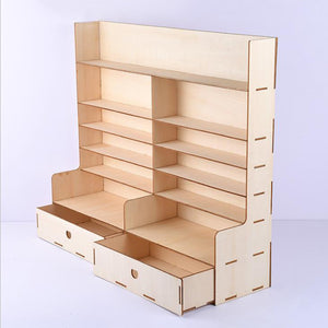 Multi Layers Wooden Paint Rack Laser Cutting Modular Painting Holder Drawer Pigment Bottle Brush Tool Storage DIY Decor