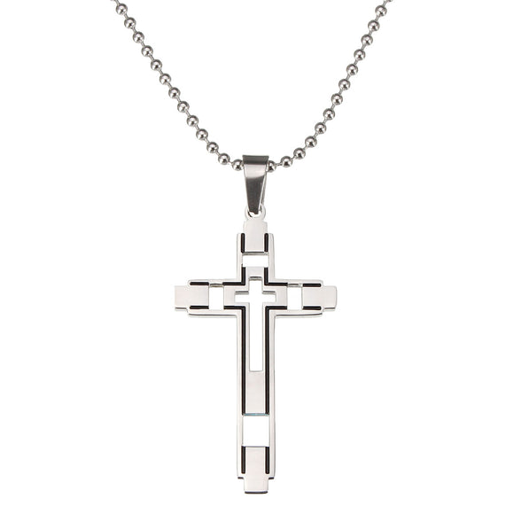 Silver Cross Pendant Chain Unisex Charm Stainless Steel Necklace