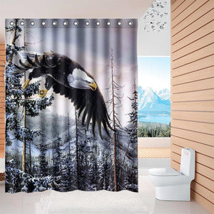 60x72 Inch Custom  Mountain Winter Bald Eagle Design Waterproof Shower Curtains