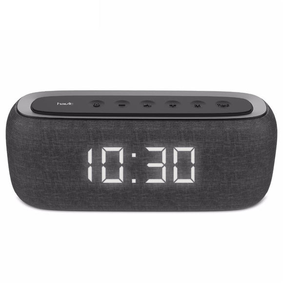 Havit M29 Wireless bluetooth Speaker Cloth Dual Alarm Clock Dual Drivers LED Display Stereo TF Card AUX Speaker with Mic