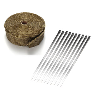 5m /10m /15m Exhaust Header Heat Pipe Wrap Tape W/ 10 Stainless Steel Zip Ties