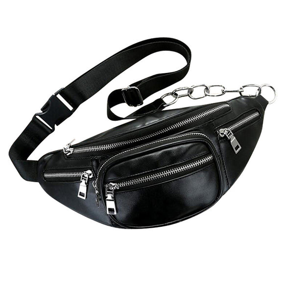 Faux Leather Casual Sport Hip Pouch Men's Black Bum Bag