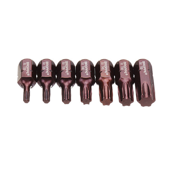 Broppe 7pcs T20-55 30mm Magnetic Torx Screwdriver Bit S2 Steel 10mm Hex Shank for Impact Screwdriver