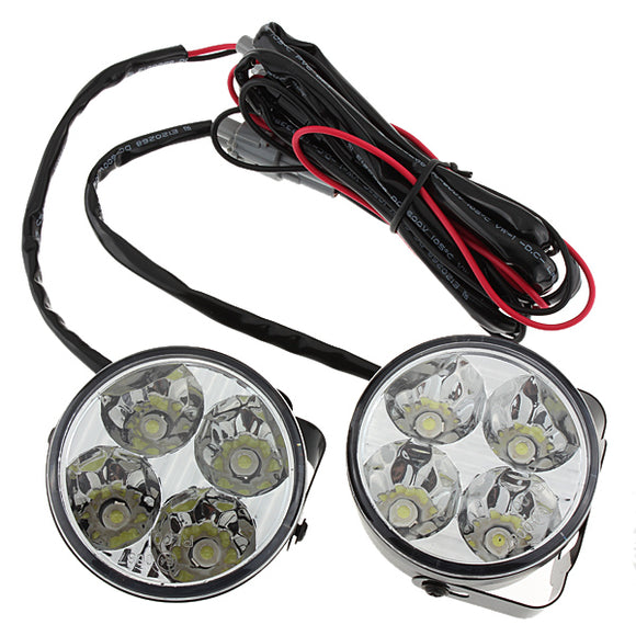 A Pair 4W DC 12V 4LED Round White Car Daytime Running Light