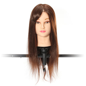 Brown 70 Percent Real Hair Cutting Training Mannequin Head Clamp