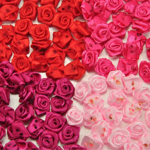 50Pcs 15mm Satin Ribbon Flower Rose