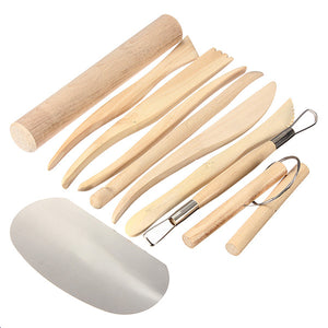 10Pcs Wooden Pottery Clay Carving Cutter Scraper Ceramic Modelling Sculpting Tool Set