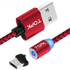 TOPK R-Line1 Reversible Micro USB LED Magnetic Braided Fast Charging Data Cable 1M For Phone Tablet