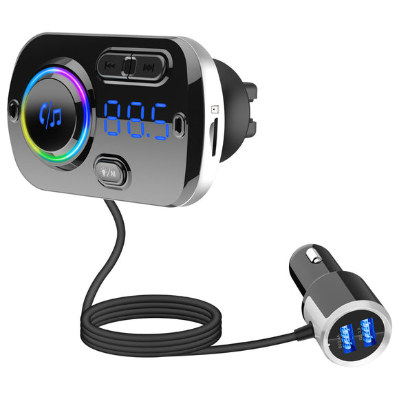 BC49BQ QC3.0 Fast Car Charger Voice Control bluetooth Handsfree MP3 Player Digital Lights