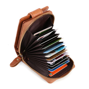 RFID Antimagnetic Genuine Leather Multi-slot Card Holder Coin Bag Wallet