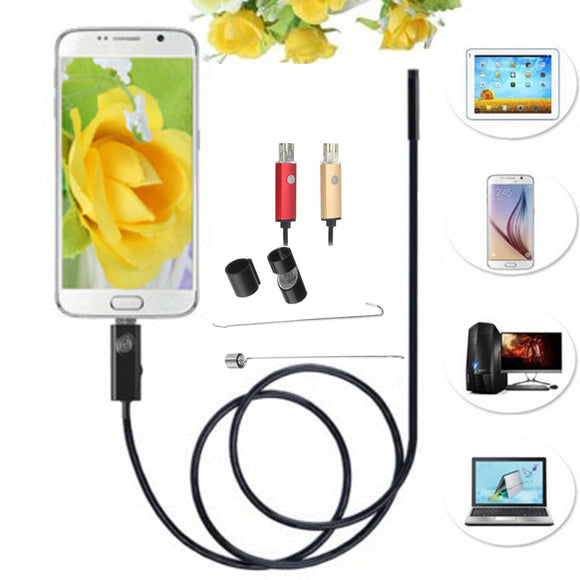 7mm 6LED 2 In 1 USB Waterproof OTG Micro USB Endoscope Inspection Camera 5M for Android Computer PC