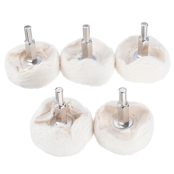 5Pcs 6mm Shank Cotton Dome Polishing Buffing Wheel Drill Brush For Abrasive T-shaped White Cloth Mirror Buffer Pad Grinding Tool