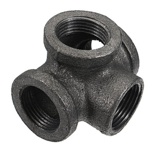 1/2 3/4" 1" 4 Way Pipe Fitting Malleable Iron Black Side Outlet Tee Female Tube Connector"