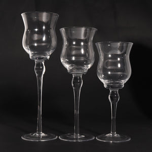 3Pcs Clear Candle Lantern Glass Cup Holder Long Stem Stand Wedding Party Home Decor