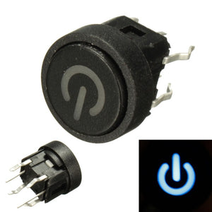 5Pcs Blue LED Power Symbol Momentary Latching Switch LED Light Push Button SPST