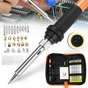 28Pcs 110V 60W Adjustable Temperature Solder Iron Tool Kit Wood Burning Pen  Assorted Tips Set