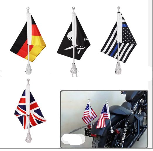 Motorcycle retro silver UK England American USA country flags pole holder carrier mount for Harley