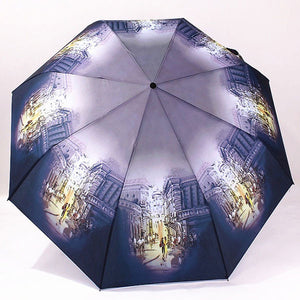 Oil Painting Series Automatic Umbrella Landscape Pattern Windproof Folding Parasol