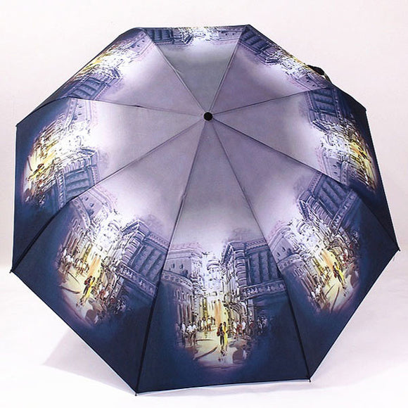 Oil Painting Series Automatic Umbrella Landscape Pattern Windproof Folding Parasol