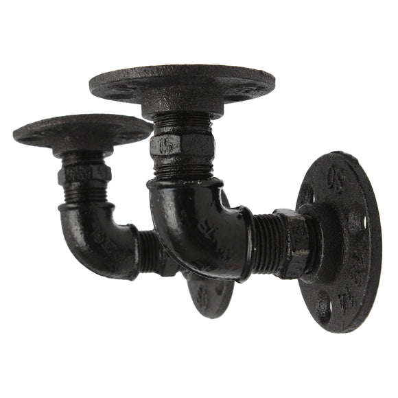 2Pcs Vintage Retro Black Iron Industrial Pipe Shelf Bracket Home Decoration Storage Holders