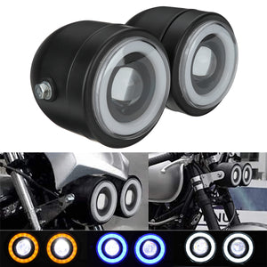 12V Hi/LO Beam Black Twin Headlight Motorcycle Double Dual Lamp Street Angel Eyes Fighter Naked Dominator