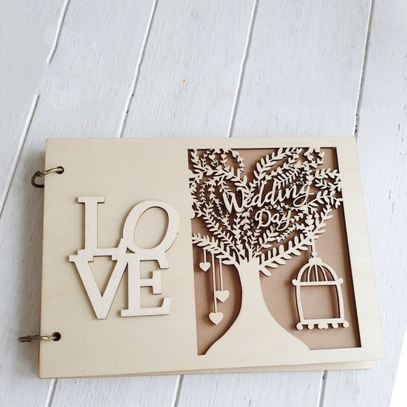 Wedding Guest Book Wooden Tree Personalised Signing Book 20/30/40 Pages Party Decorations