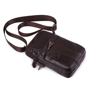 Men Genuine Leather Double Main Pockets Crossbody Bag Personalized Waist Bag