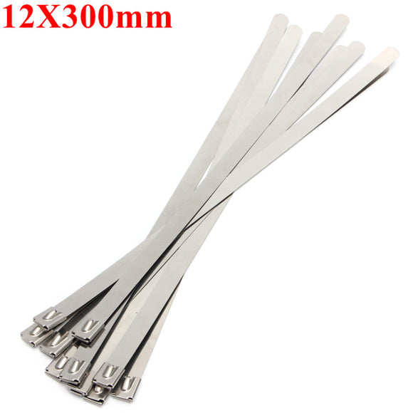 10pcs 12X300mm Ball Lock Metal Stainless Steel Zip Ties Wrap Strap