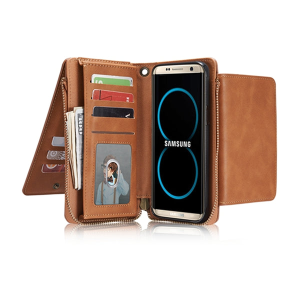 Bakeey Retro Multi Slot Kickstand Detachable PU Leather Wallet Zipper Case for Samsung Galaxy S8