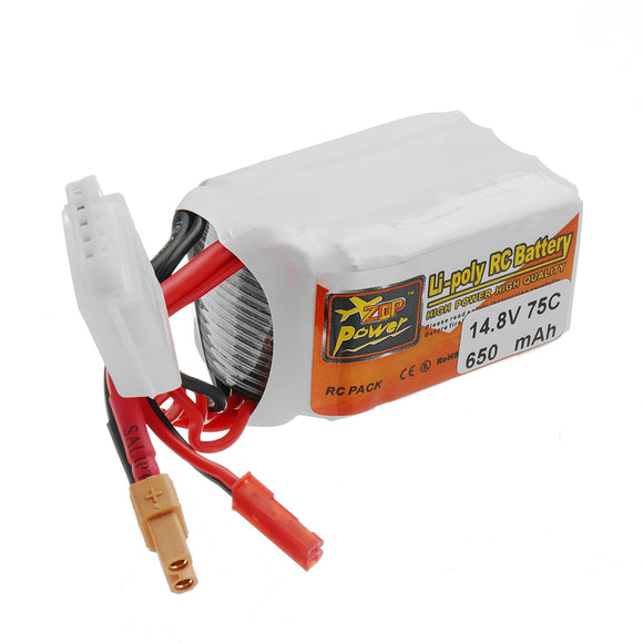 ZOP POWER 14.8V 650mAH 75C 4S Lipo Battery With JST/XT30 Plug For RC Racer