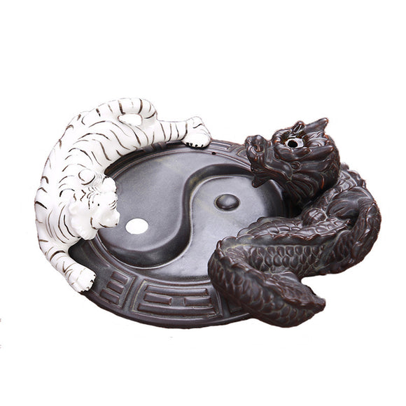 Dragon & Tiger Backflow Incense Burner Holder Office Teahouse Household Ornament