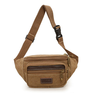 Men Canvas Fanny Pack Waist Pack Travel Hiking Casual Crossbody Bag